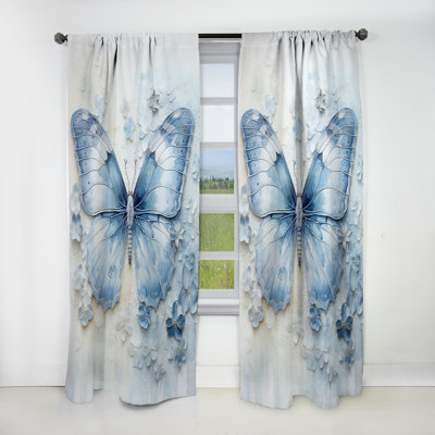 Blue Butterfly Whispering Wings I - Butterfly Blackout Animal Print Curtain - 1 Panel