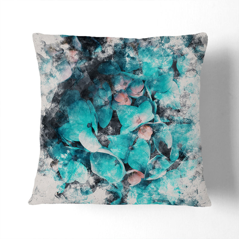 Teal Blue Hydrangeas Watercolour Square Throw Cushion, 55cm H x 55cm W x 20cm D