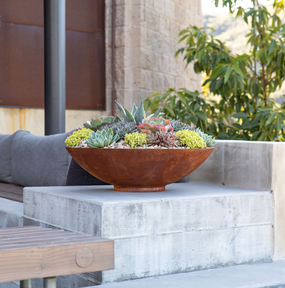 Corten Steel Series Pot Planter, 6.5" H x 22" W x 22" D
