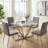 45.3" Round Tempered Glass Dining Table with Radial Metal Base, Silver-215383320