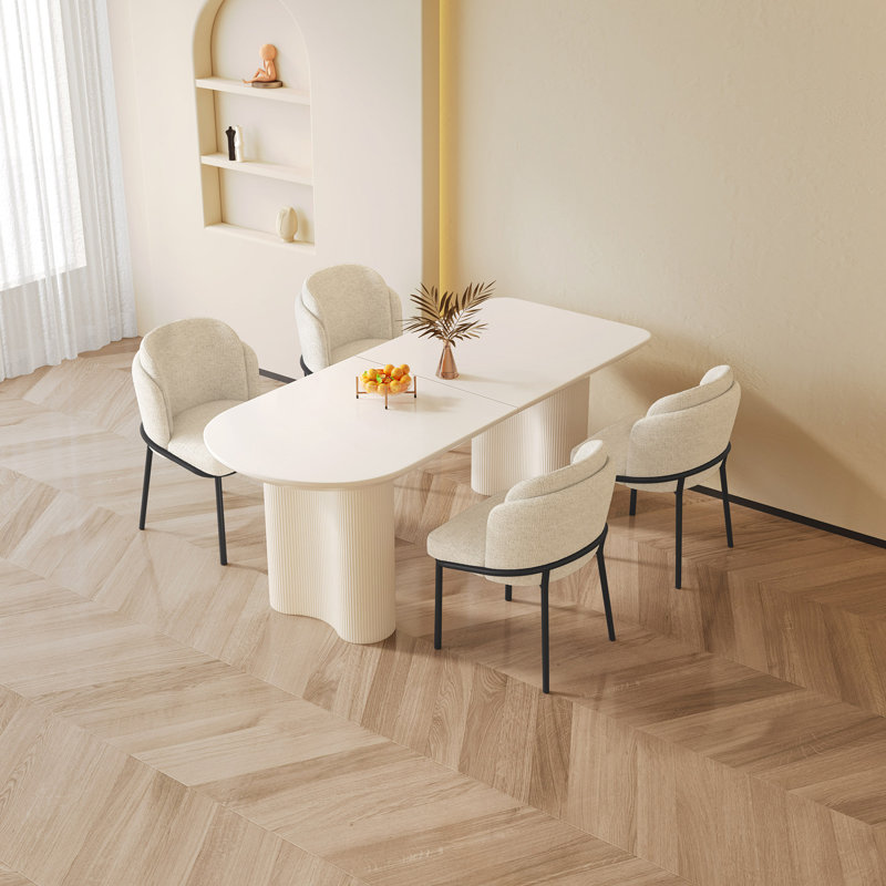 Ensemble de table de salle à manger 70,86 "moderne rectangulaire blanc crème avec 4 chaises pour la cuisine, le bar et le salon