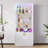 71" Tall Glass Bar Cabinet with RGB LED lighting and motion sensors, Lockable 3-Tier Wine Display Storage Cabinet-1049345157