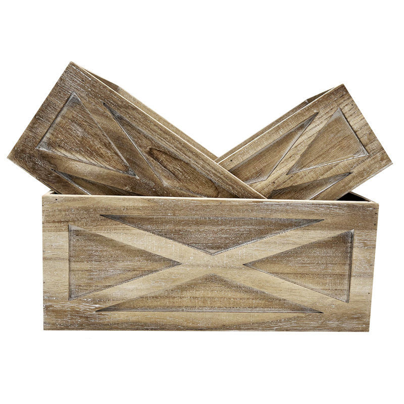 Caisses de rangement en bois Limnia, Naturel