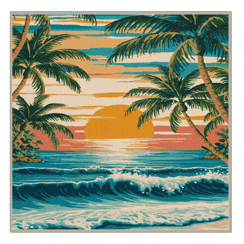 Washable Beach Scenes Hawaiian Area Rug, Square 4'