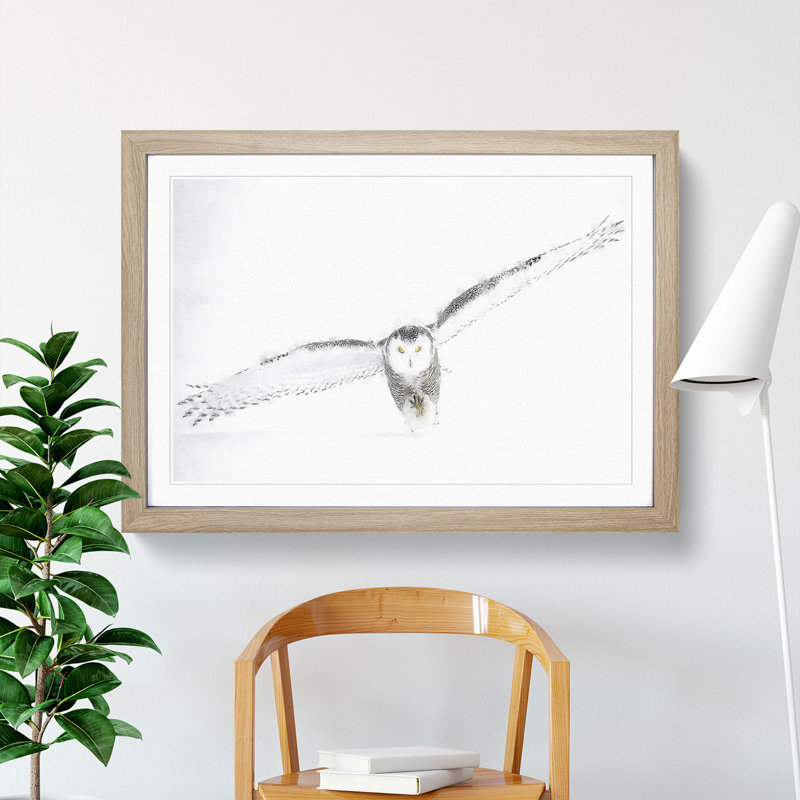 Snowy Owl - Single Picture Frame Painting on MDF, 33cm H x 45cm W x 2cm D, Oak Framed