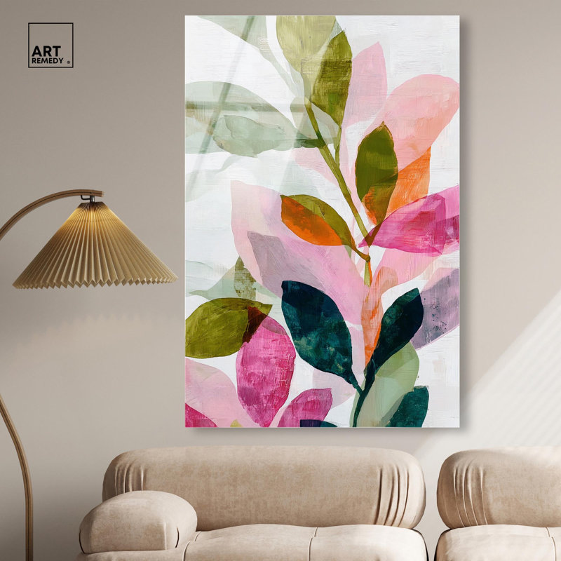 «Expressive Leaves I», impression sur toile de palmier rose par Art Remedy, prête à être accrochée, 36 x 54