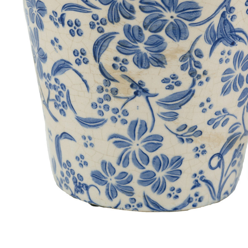 Ensemble de 2 pots à fleurs en céramique à motif chinois bleu et blanc, pots de plantes d'intérieur en glacis craquelé rétro