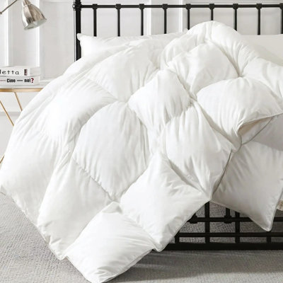 650 FP All Season Goose Feather Down Cotton Cover Comforter Baffle Box Stitch Duvet Insert, California King White