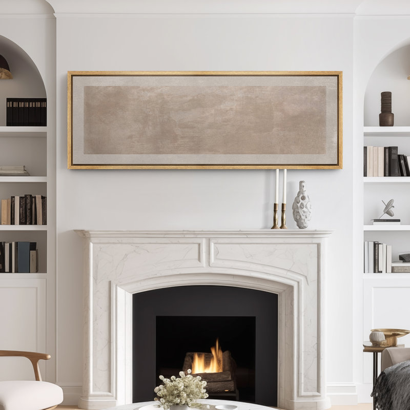 Large Framed Canvas Print Wall Art - Neutral Abstract Print for Minimalist Modern Home Decor, 20" H x 60" W, Natural
