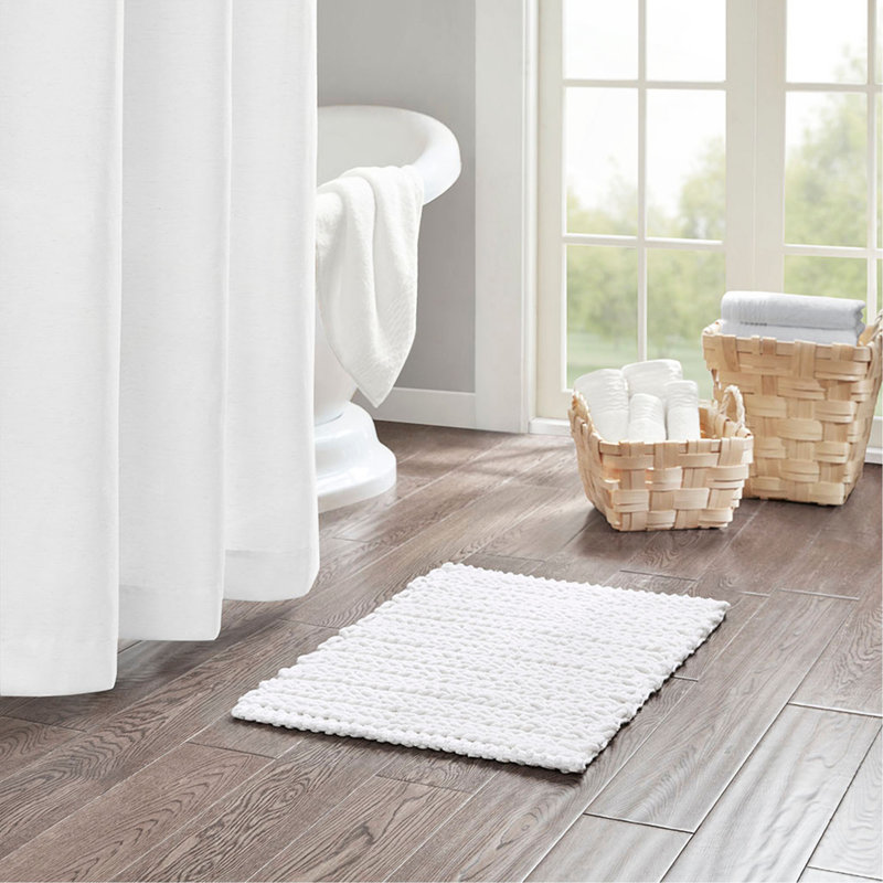 100% Cotton Chenille Chain Stitch Rug, White, Single - 1'5" x 2'