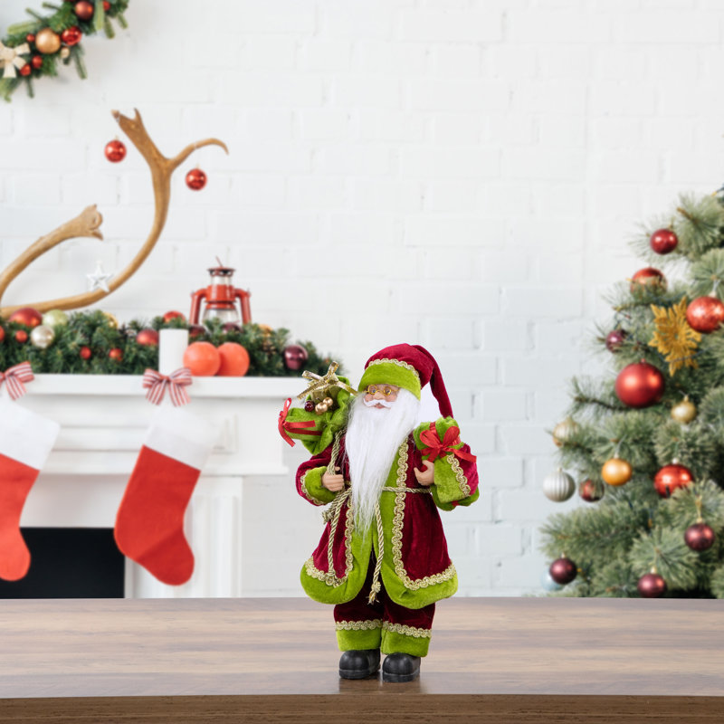 Père Noël avec sac de cadeau, H 12 po x l 6 po x P 5,5 po