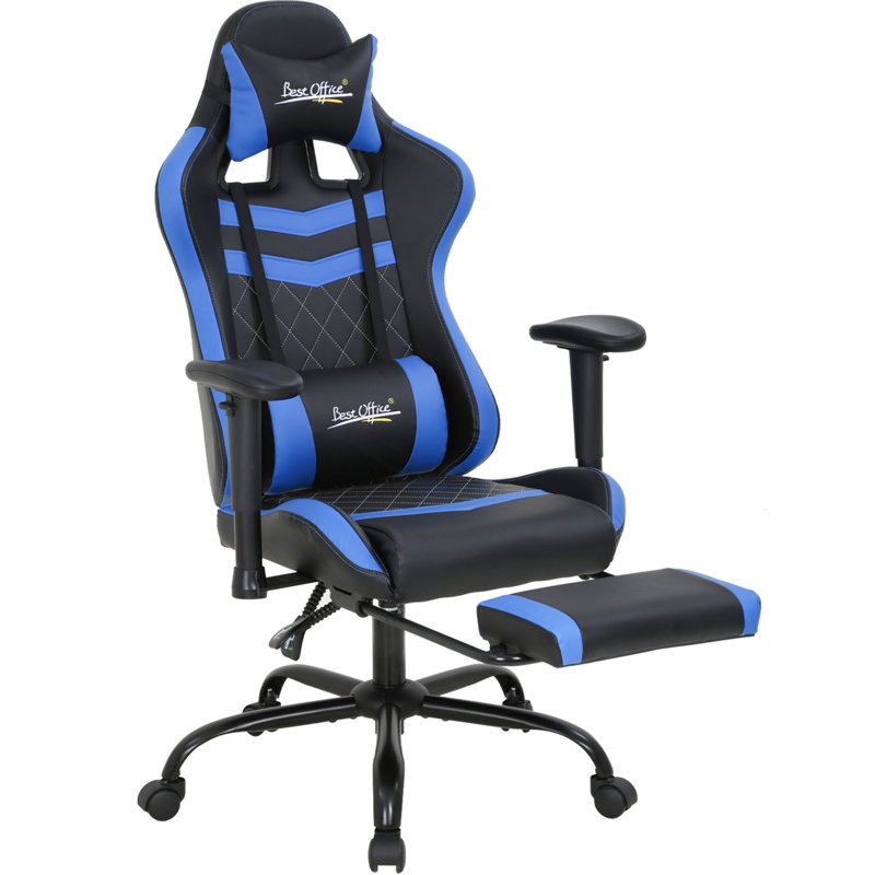 Fauteuil de jeu PC et de course, Bleu et noir