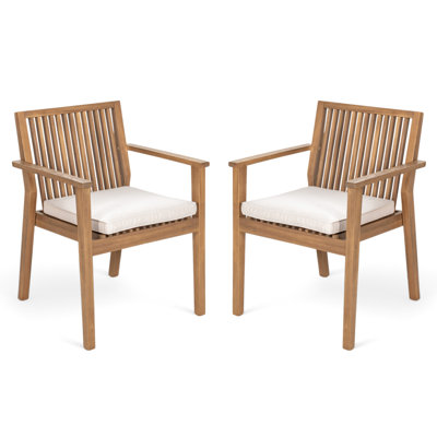 Chaise de salle à manger d'extérieur pour 2 personnes - bois, coussins lavables imperméables, conception ergonomique avec capacité de poids de 400 lb, structure brune pour les patios et les jardins