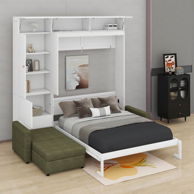 Grand lit escamotable avec canapé et tablettes