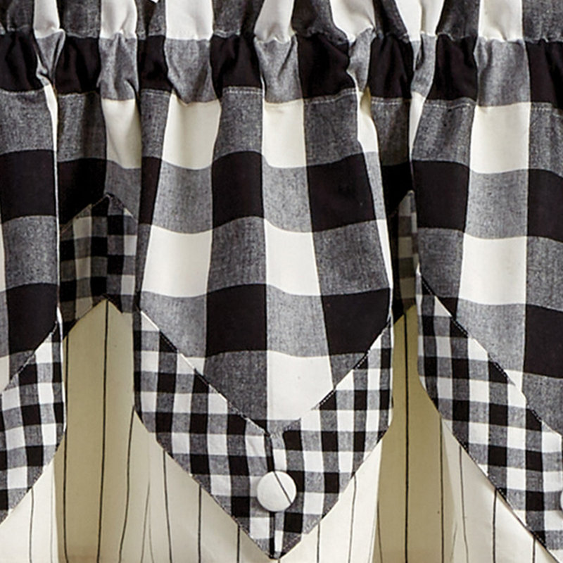  Buffalo Check Lined Point Black and Cream Valance 72x15, Black