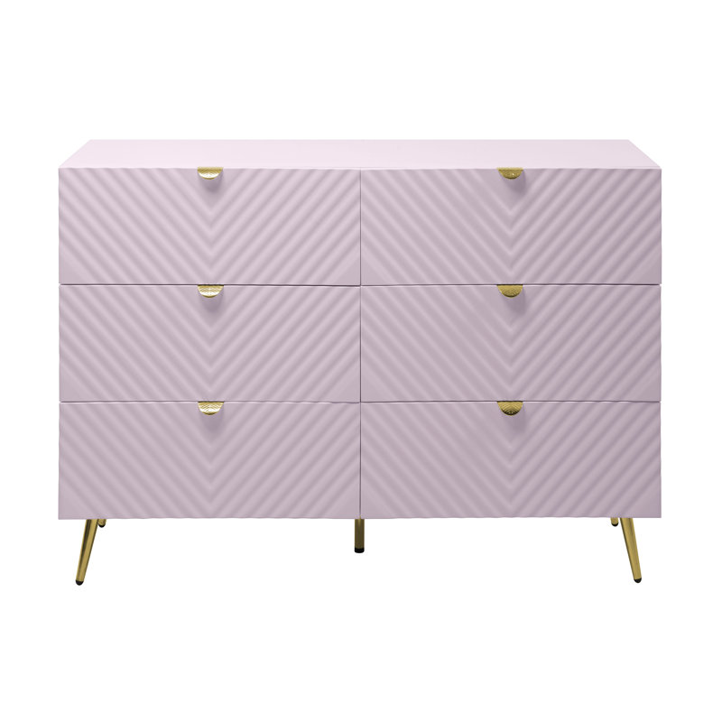 Commode 6 tiroirs BENTE, finition rose ultrabrillante