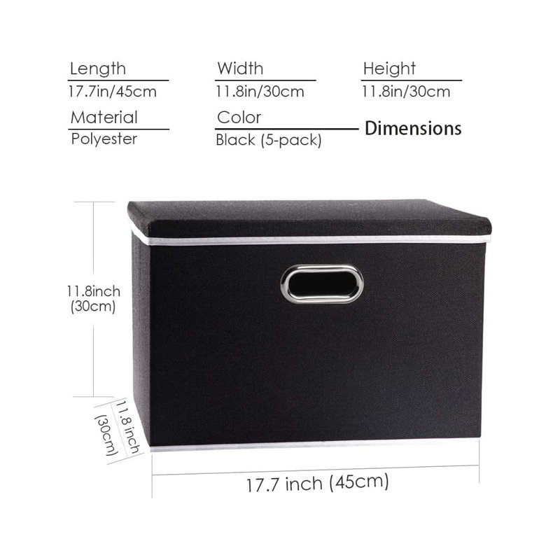 Black Fabric Foldable Storage Bins with Stainless Steel Handles