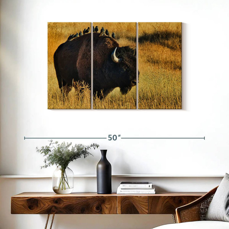 Brampt Birds On Bison, 24" H x 38" W