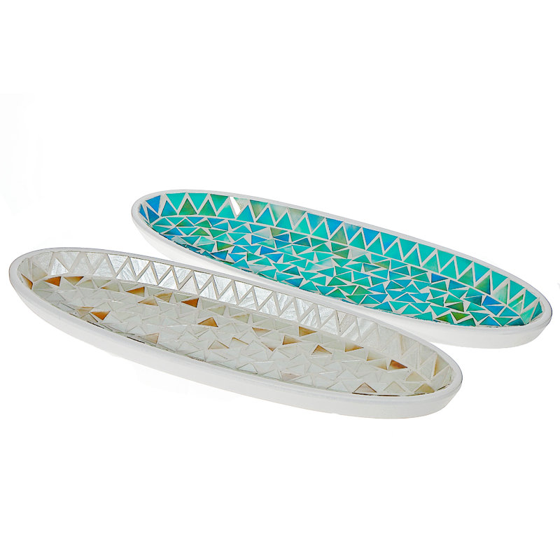 Ensemble de 2 plateaux décoratifs vert et taupe