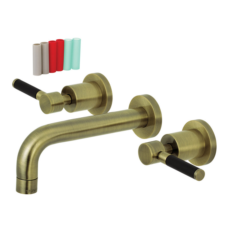 Kingston Brass Kaiser Two-Handle 3-Hole Wall Mount Bathroom Faucet, Vintage Brass