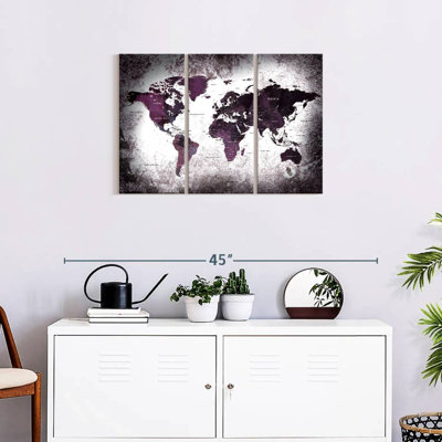 «Aged World Map XL» sur toile par 3 pièces par Finnian P