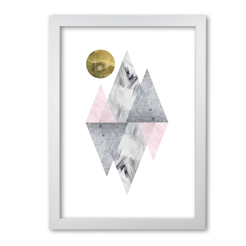 Pink And Grey Diamonds With Gold Moon Abstract - Print, White Grain Frame, 30 cm H x 21 cm W x 5 cm D