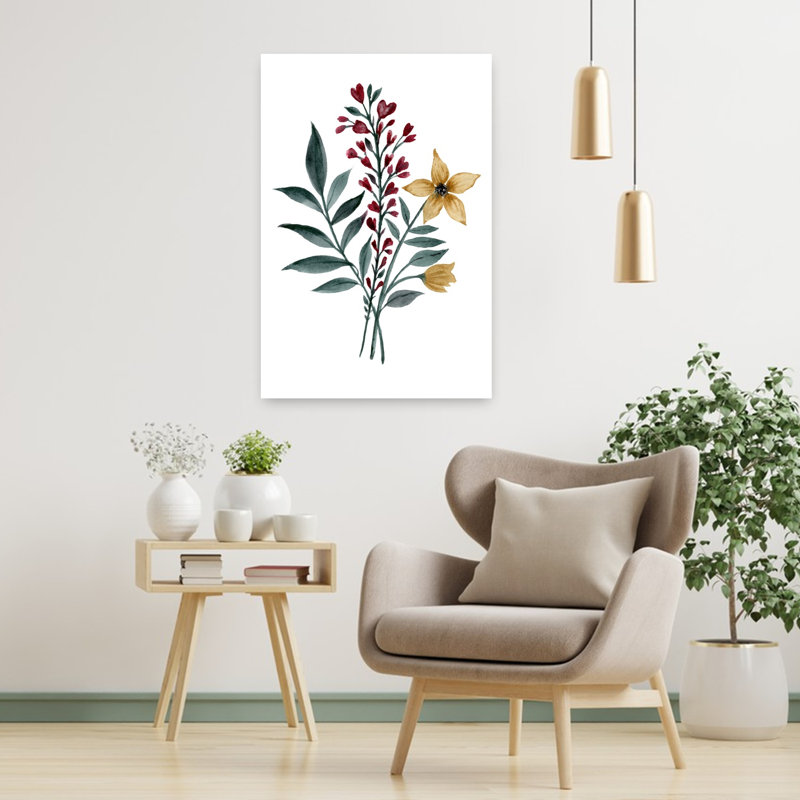 «Rustic Watercolor Florals Delicate Elegant Rustic Flower Nature», art mural, H 36 po x l 24 po