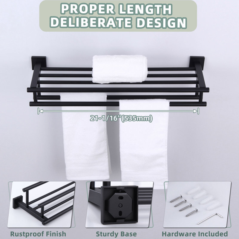 Wall-Mounted Towel Rack, Matte Black, 5.13'' H x 23.62'' W x 7.9'' D
