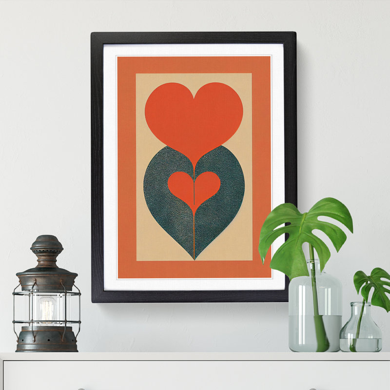 Peggy Love Heart Art Deco Style - Picture Frame Print, 64cm H x 46cm W, Walnut