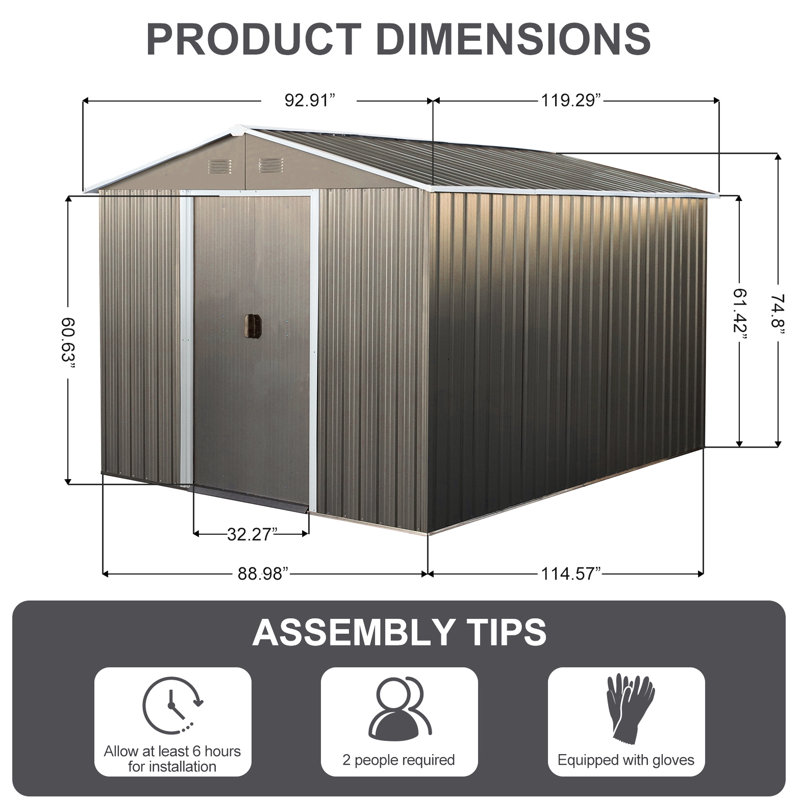 Metal Outdoor Shed - Galvanized Iron Build, Four Punched Vents, Padlockable Sliding Doors, Uncomplicated Assembly Steps Storage In Structure, Vents For Adequate Ventilation, Doors