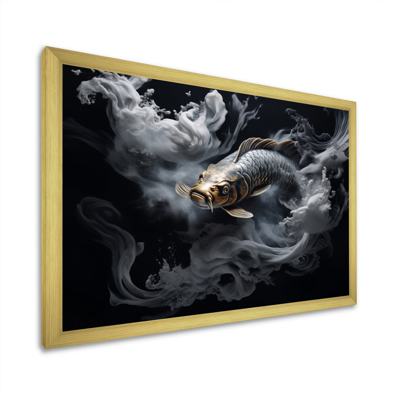 «Jamarques Gray Kois Fish Mystical Elegance», reproduction, H 12 po x l 20 po x P 1 po, Cadre doré à une seule photo