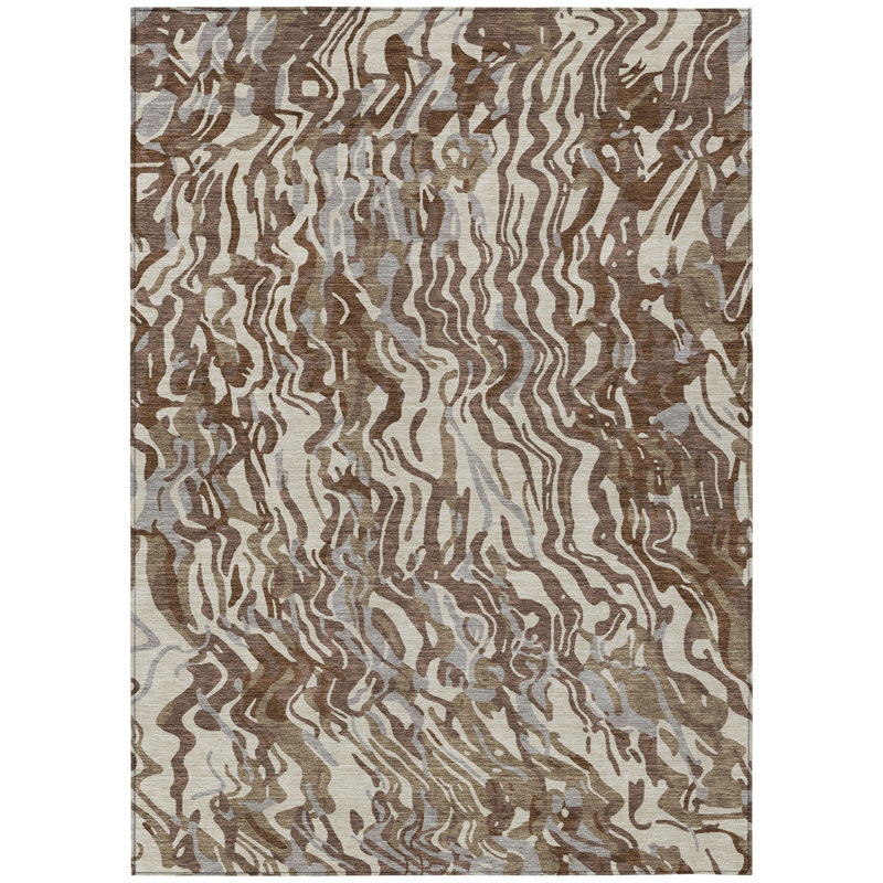 Tapis intérieur lavable abstrait 9 pi x 12 pi brun