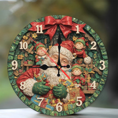Horloge de Noël avec le Père Noël et les elfes