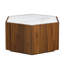 Table basse hexagonale rustique rétro en bois, avec 2 tiroirs cachés, dessus en marbre blanc texturé, finition chêne Walunt - pour le salon et la réception-214195759