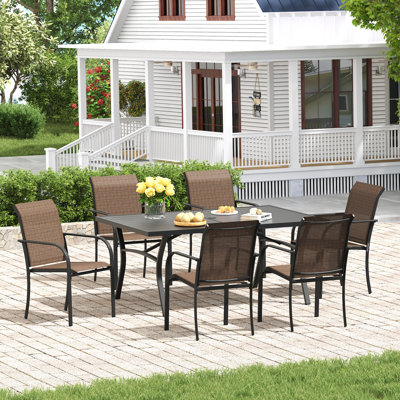 6-Person Patio Dining Set with 63" Rectangular Dining Table and 6 Stackable Textilene Chairs by Red Barrel Studio