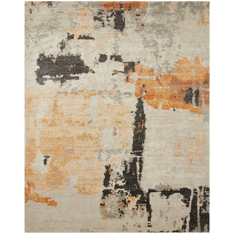 Tapis gris anthracite en laine noué à la main Eason, Rectangle 6 pi x 9 pi
