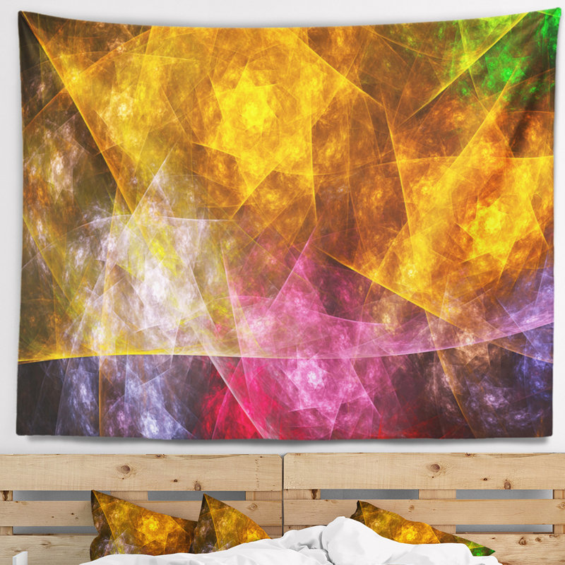 Tapisserie de polyèdre rotatif rose jaune abstrait, H 50 po x l 60 po