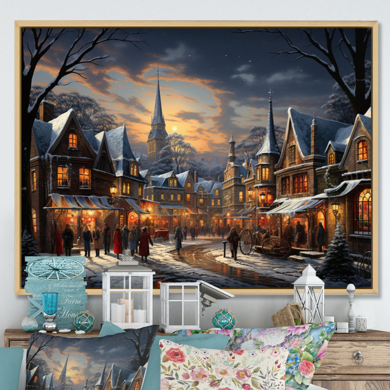 «Winter Village Carnival III», impression d'art mural, H 30 po x l 40 po x P 1,5 po, Cadre naturel flottant