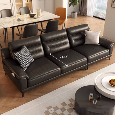 Coussin de canapé modulaire noir en cuir véritable Fourseat