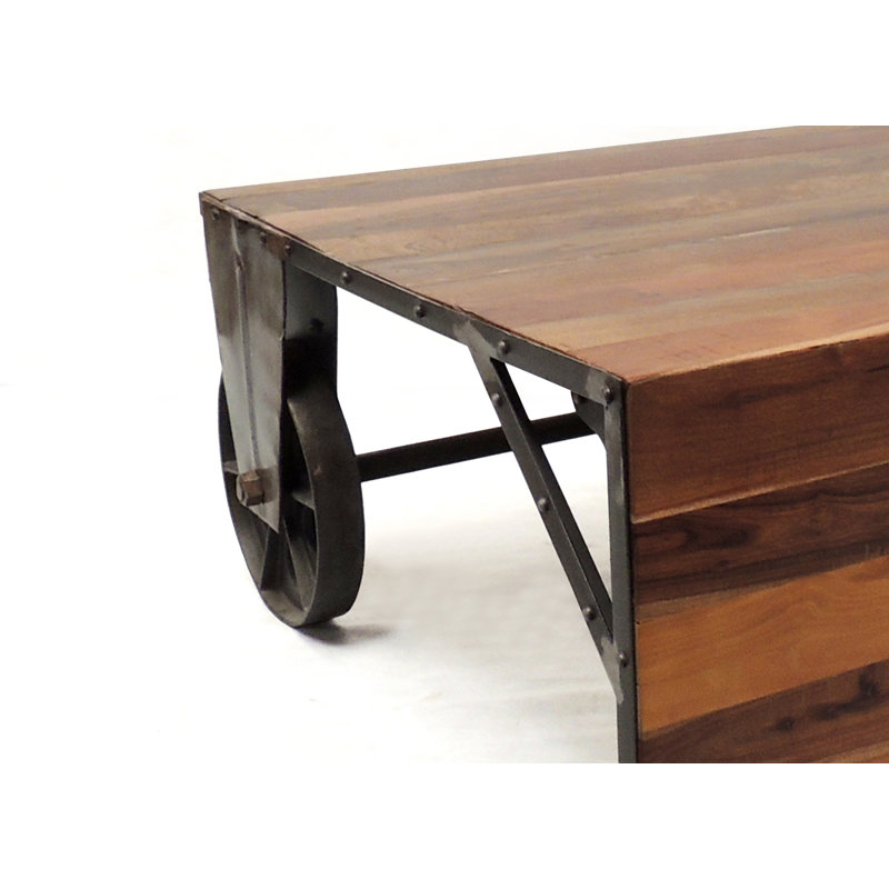 Lakela Reclaimed Wood & Cast Iron Convertible Coffee Table – Industrial Lift-Top Console & Bar Table (48") 