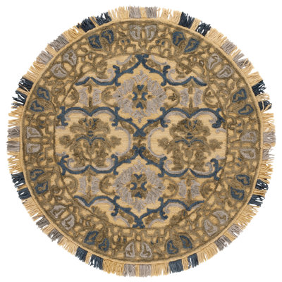 Blossom Tufted Wool/Cotton Performance Floral Rug in Blue/Gold
