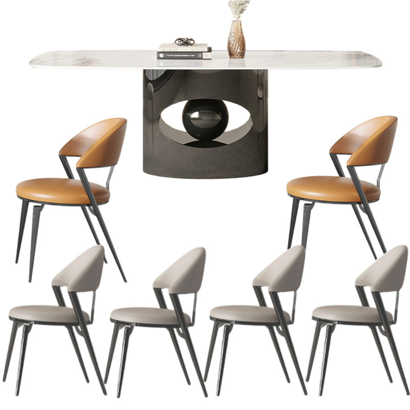 Ensemble de table de salle à manger rectangulaire Light Luxury, H 29,5 po x L 63 po x l 35,4 po, Orange / gris clair / noir