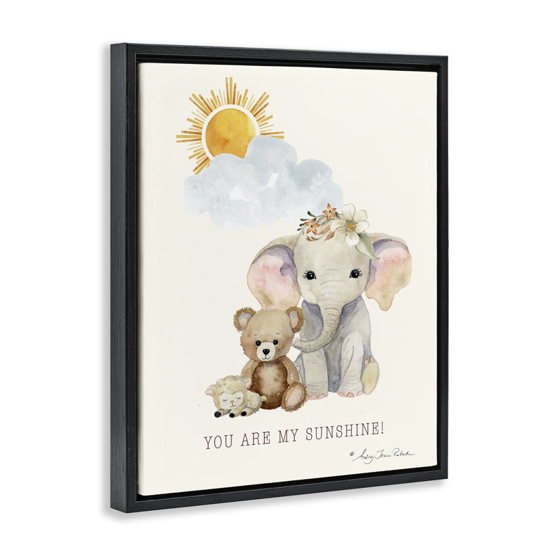 Cadre flottant My Sunshine Elephant & Teddy, design par Audrey Jeanne Roberts, H 21 po x l 17 po, Cadre flottant noir de jais