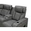 Canapé d'angle inclinable électrique en forme de L avec console audio Bluetooth, revêtement en similicuir gris, appuie-tête électrique, éclairage d'ambiance DEL, porte-gobelets et rangements-683749098