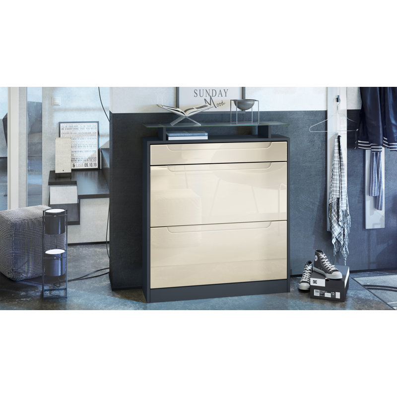 16 Pair Shoe Storage Cabinet, Cream