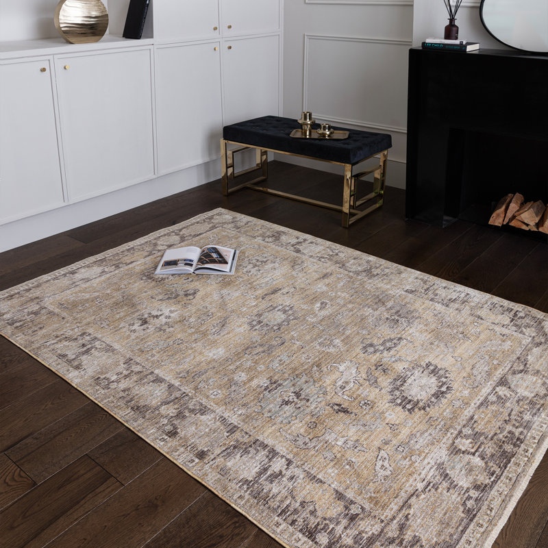 Chavonda Persian Power Loom Yellow Area Rug, Rectangle 80 x 160 cm