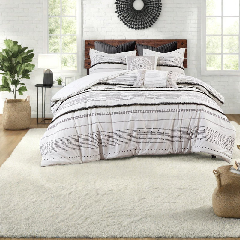 Ensembles de literie en coton Boho, édredon noir et blanc avec bordure à pampilles, double / grand