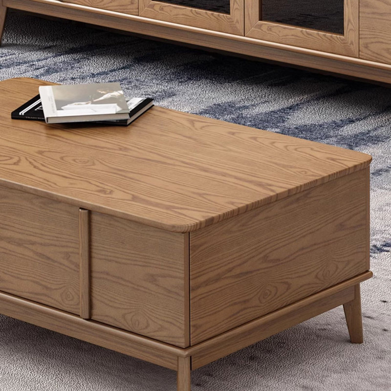 Solid Ash Wood Coffee Table with 4 Large Drawers