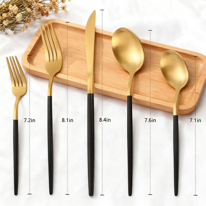 Ensemble de couverts 20 pièces en or noir mat, service de couverts en acier inoxydable pour 4 avec finition satinée, ensemble de couverts allant au lave-vaisselle pour la maison et le restaurant