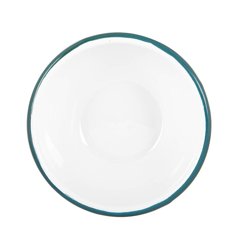 Argon Tableware - White Enamel Bowls, Teal